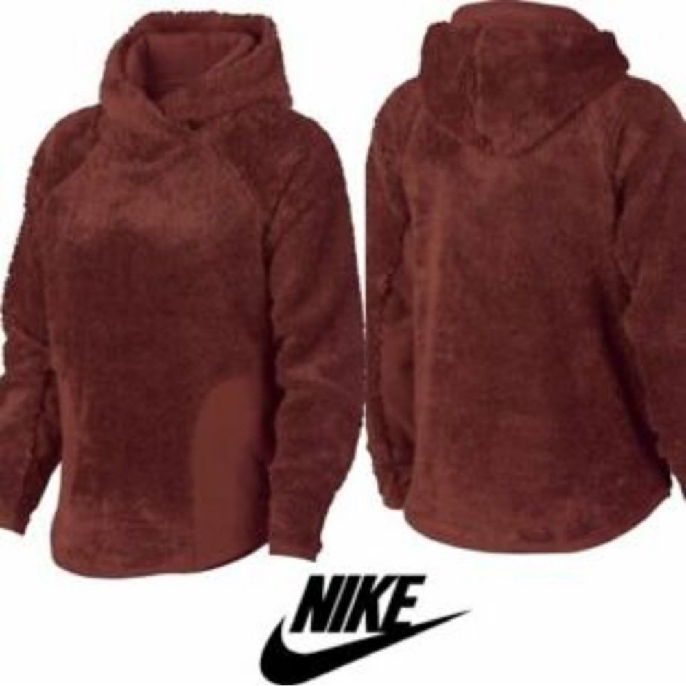 Nike Sherpa Therma Fleece Training Hoodie Sweatshirt Pocket Burgundy Women l